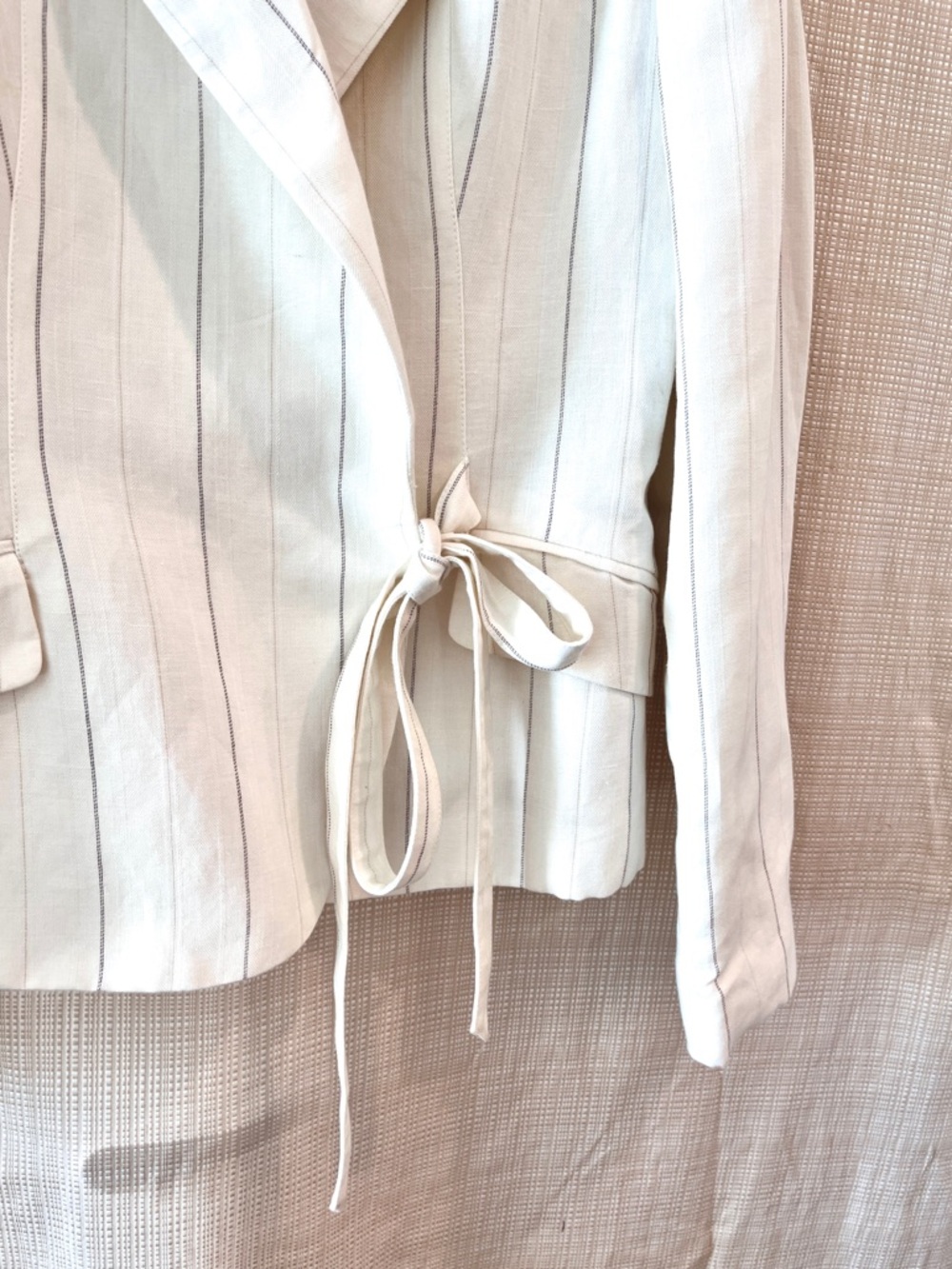 NWT Linen Double Breasted Blazer With Tie Belted Side Tie Ecru Minimalist Modern - Picture 3 of 14